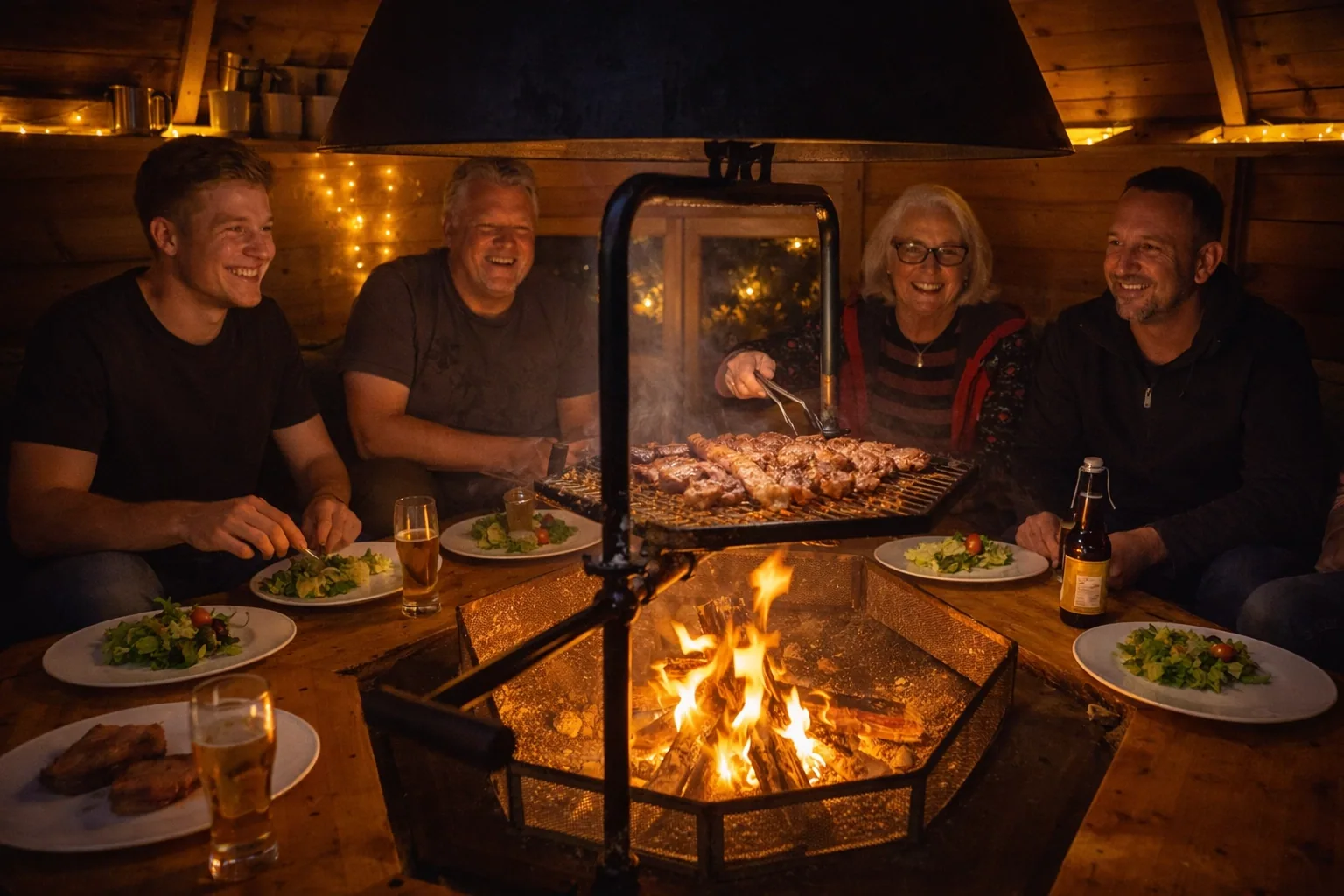 Geselliges Grillen am offenen Feuer